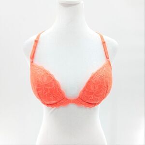 Victorias Secret Pink Neon Orange Lace Date Racerback Front Clasp Bra Size 34D
